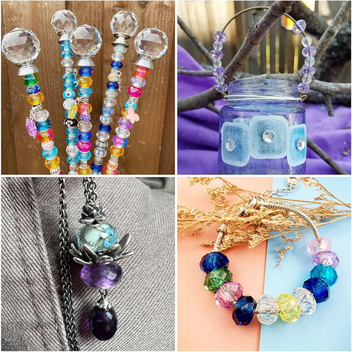 50Pcs Faceted Rondelle Glass Beads Colorful Crystal Large Hole European Beads Clear Loose Spacer Slide Charms Beads No Metal Core 13-14mm for DIY Craft Bracelet Necklace Jewelry Making - Image 6