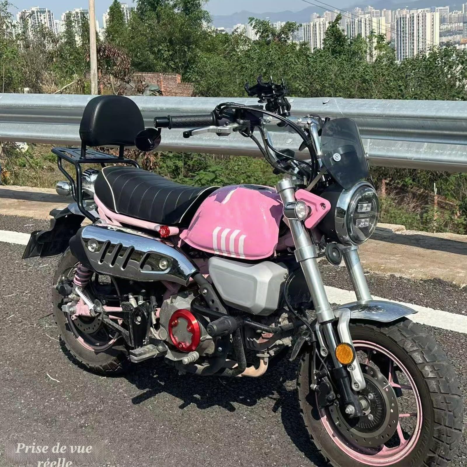 Porte-bagages arrière de moto compatible avec Honda Monkey 125 Stona Ape 125 Cross Porte-bagages arrière Porte-bagages en acier Porte-bagages Accessoires avec filet