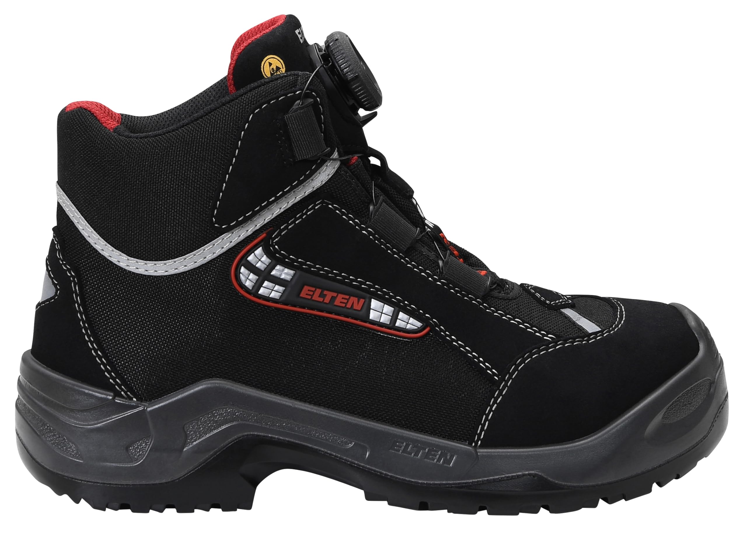 ELTEN Scarpe Antinfortunistiche Sander Boa ESD S3, Uomo, Tessuto, Puntale in Alluminio (più Leggero della Punta in Acciaio), Leggere, Sportive, Nero/Rosso, Misura: 46