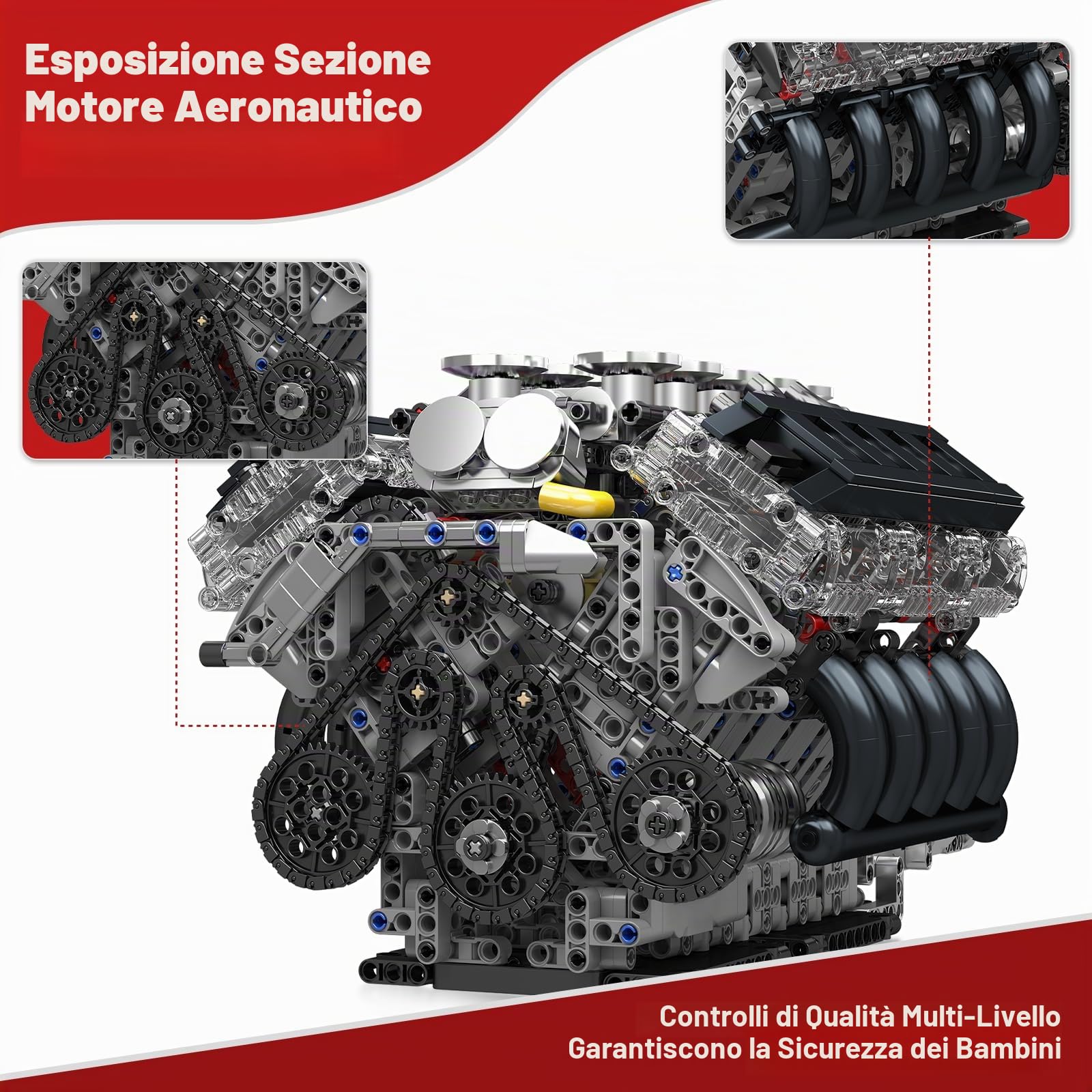 Mould King 10250 Technik V10 - Kit motore a benzina, mattoncini da costruzione LFA, motore con quattro marce, regali per adulti (1834 pezzi)