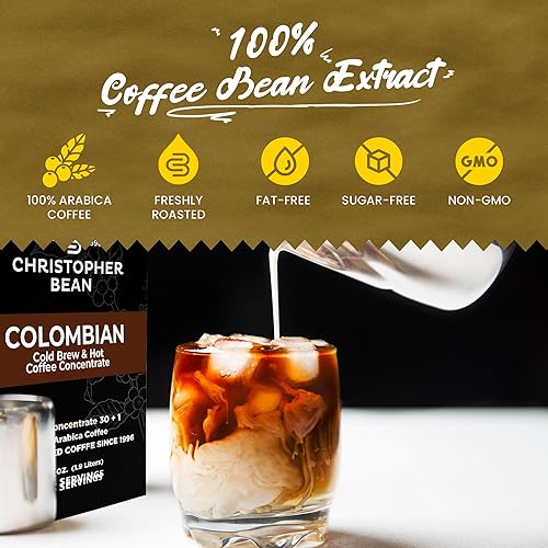 Miniatura 5 de Christopher Bean Coffee - 396 porciones, 30 a 1 mezcla bolsa en caja, café instantáneo líquido o concentrado de café frío - Café caliente o helado -
