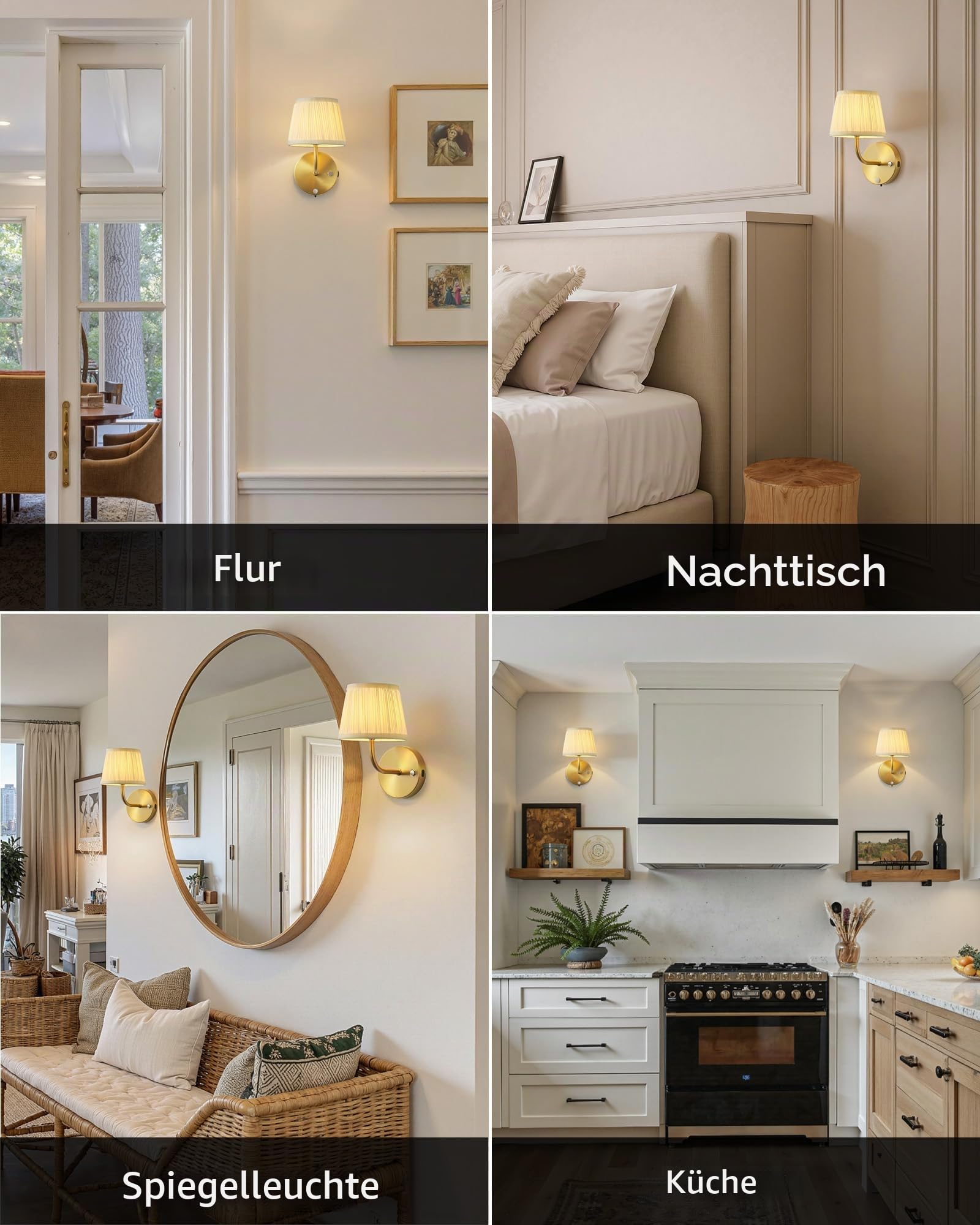 2 Stück wiederaufladbare Wandleuchten mit Bewegungssensor, dimmbare LED-Wandleuchten, 5200-mAh-Akku, inklusive Stofflampenschirm, geeignet für Schlafzimmer, Wohnzimmer und Flur (Gold + Beige)