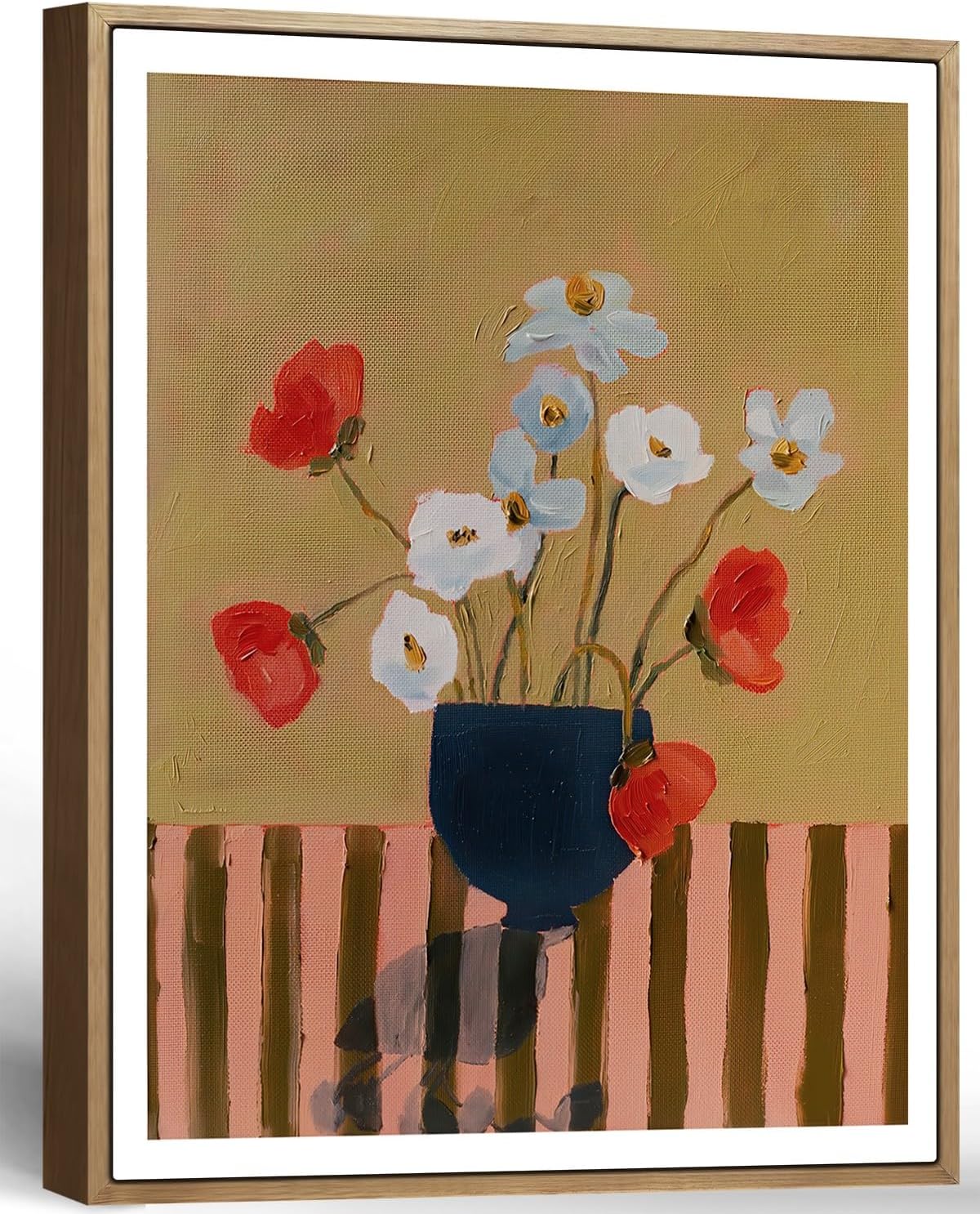 Framed Flower Vase Canvas Wall Art Modern Abstract Botanical Poster Prints Picture Painting Gallery Wall Decor Living Room Bedroom Office Apartment 12x16 Inch Ready to Hang