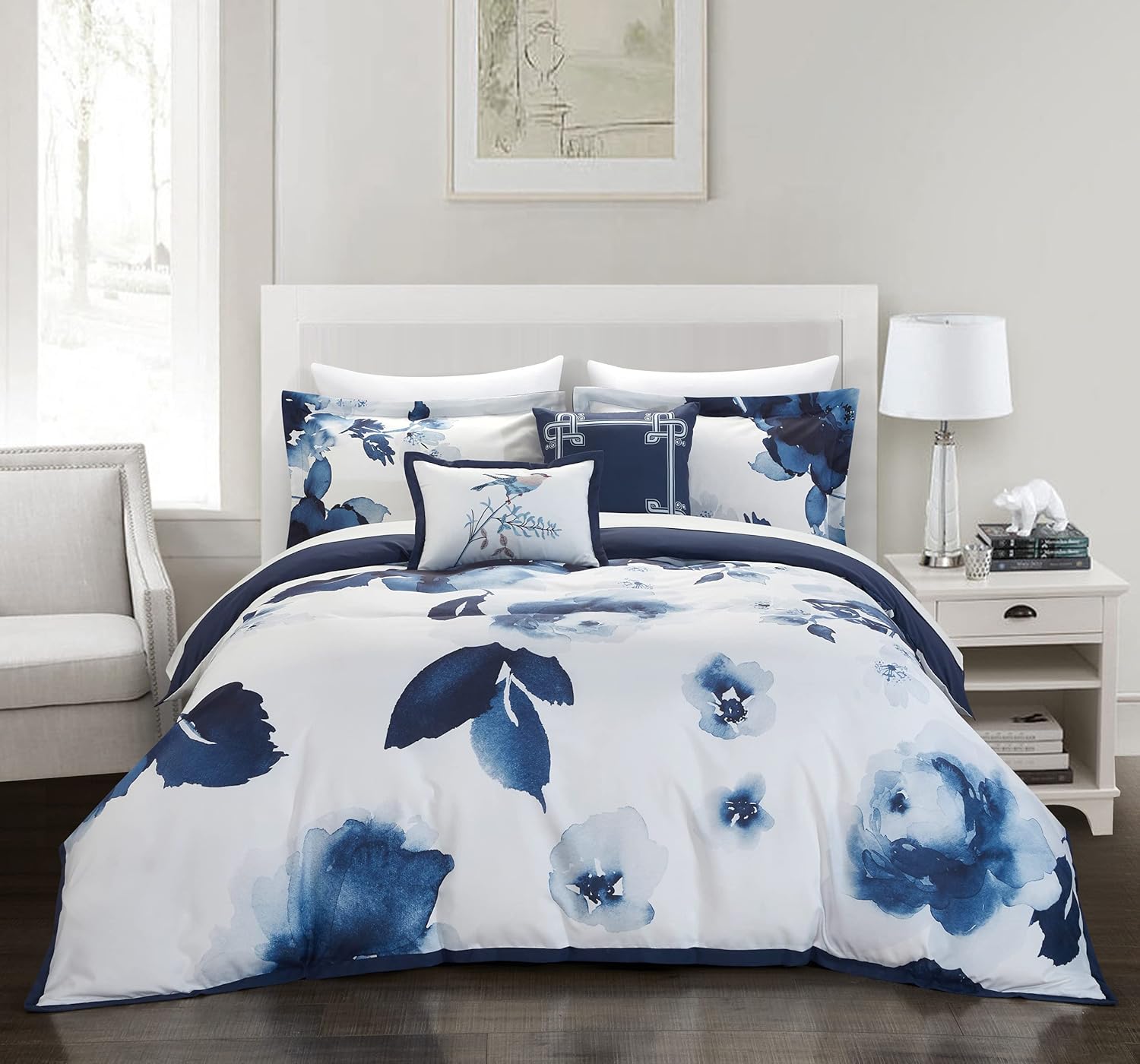 Chic Home Brookfield Garden 5 Piece Comforter Set Large Scale Floral Pattern Print Bedding-Decorative Pillows Shams Included, Queen, Blue : Home & Kitchen