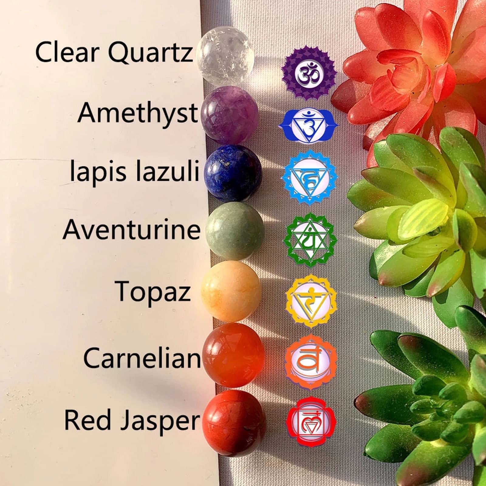 Juego de Piedras de Chakra de Cristales curativos 7 esferas de Piedras Preciosas en Bruto Decoración de Reiki curativo de 0,8 "(20 MM) Cuentas de Bolas de Piedra de Cuarzo de Cristal