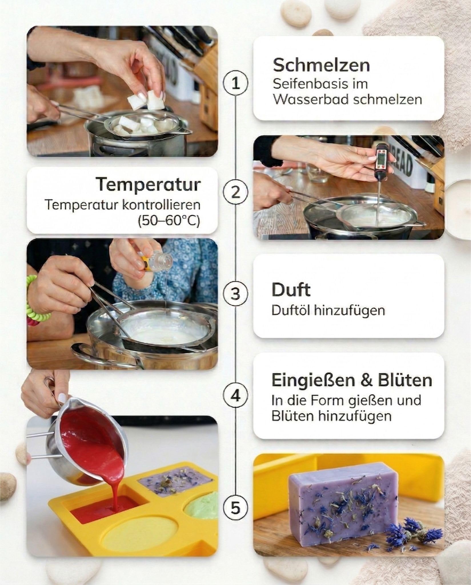 DIBYS Seife zum Selber Machen Set – DIY Seifen Set für Erwachsene mit Glycerinseife ohne SLS, Duftölen, Farben & Silikonform – Kreatives Bastelset & Besonder Geschenkidee Familie und Freunde