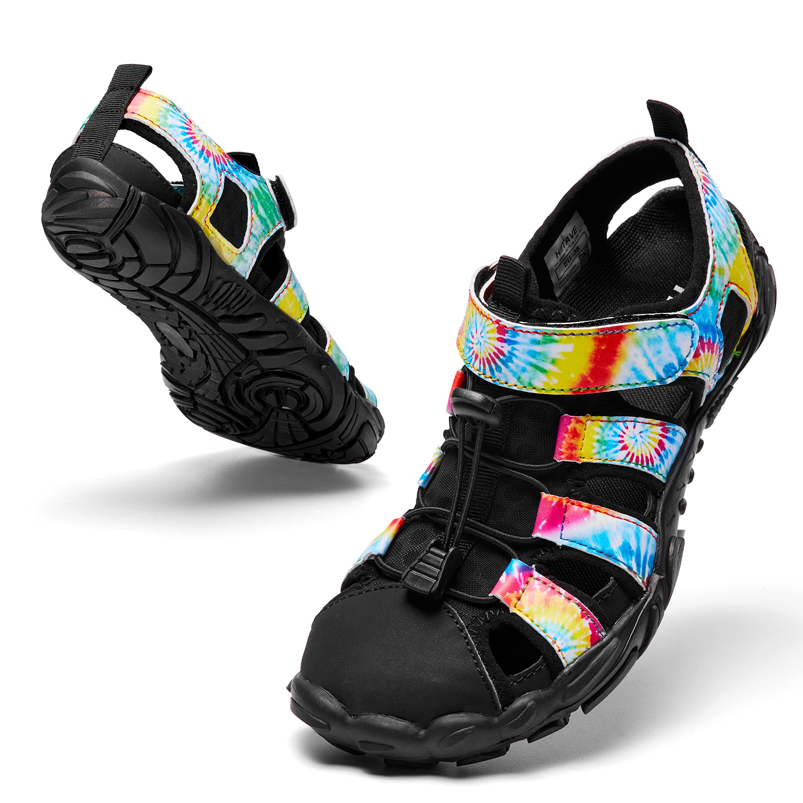HIITAVE Womens Quick Dry Beach Walking Sandals Boating Diving Athletic Sport Hiking Water Shoes Summer Colorful Rainbow Size 5.5