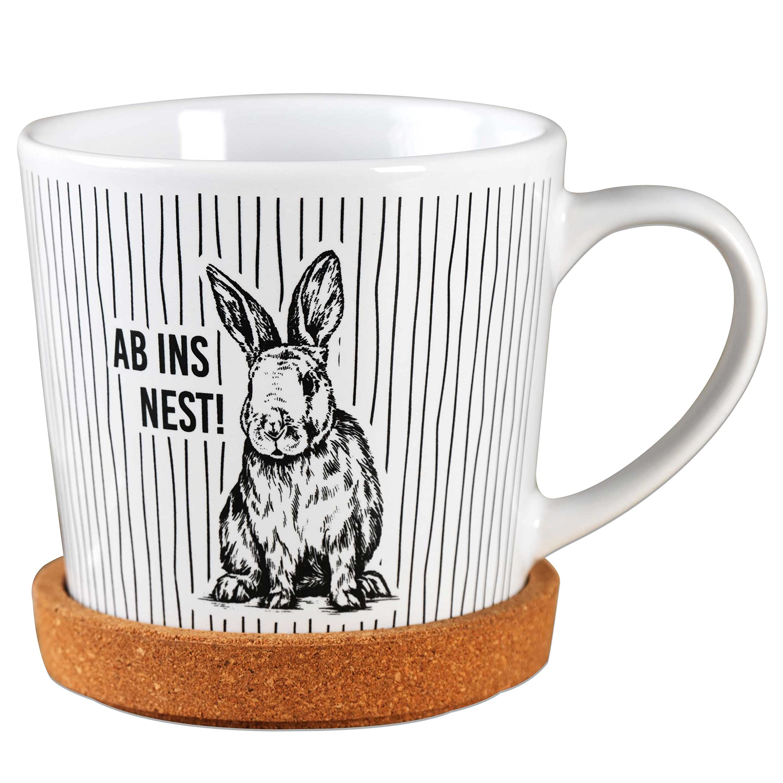 Papierdrachen Hochwertige Tasse aus Keramik mit passendem Kork Untersetzer - Tischdeko - Kaffeetisch - Kaffeetasse - Ab ins Nest - zu Ostern