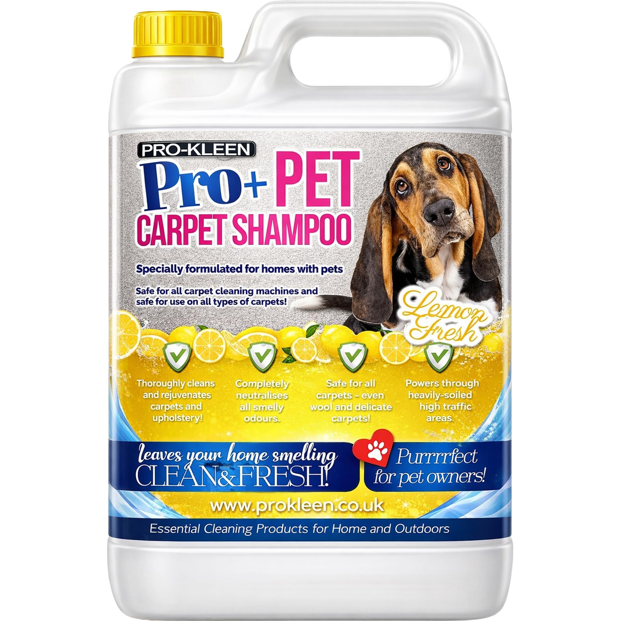 Pro-Kleen Pro+ Carpet Shampoo and Upholstery Cleaning Solution – Removes Pet Deposits & Odours - 4 in 1 Concentrate – Suitable for all Machines 5L (Lemon Fresh)