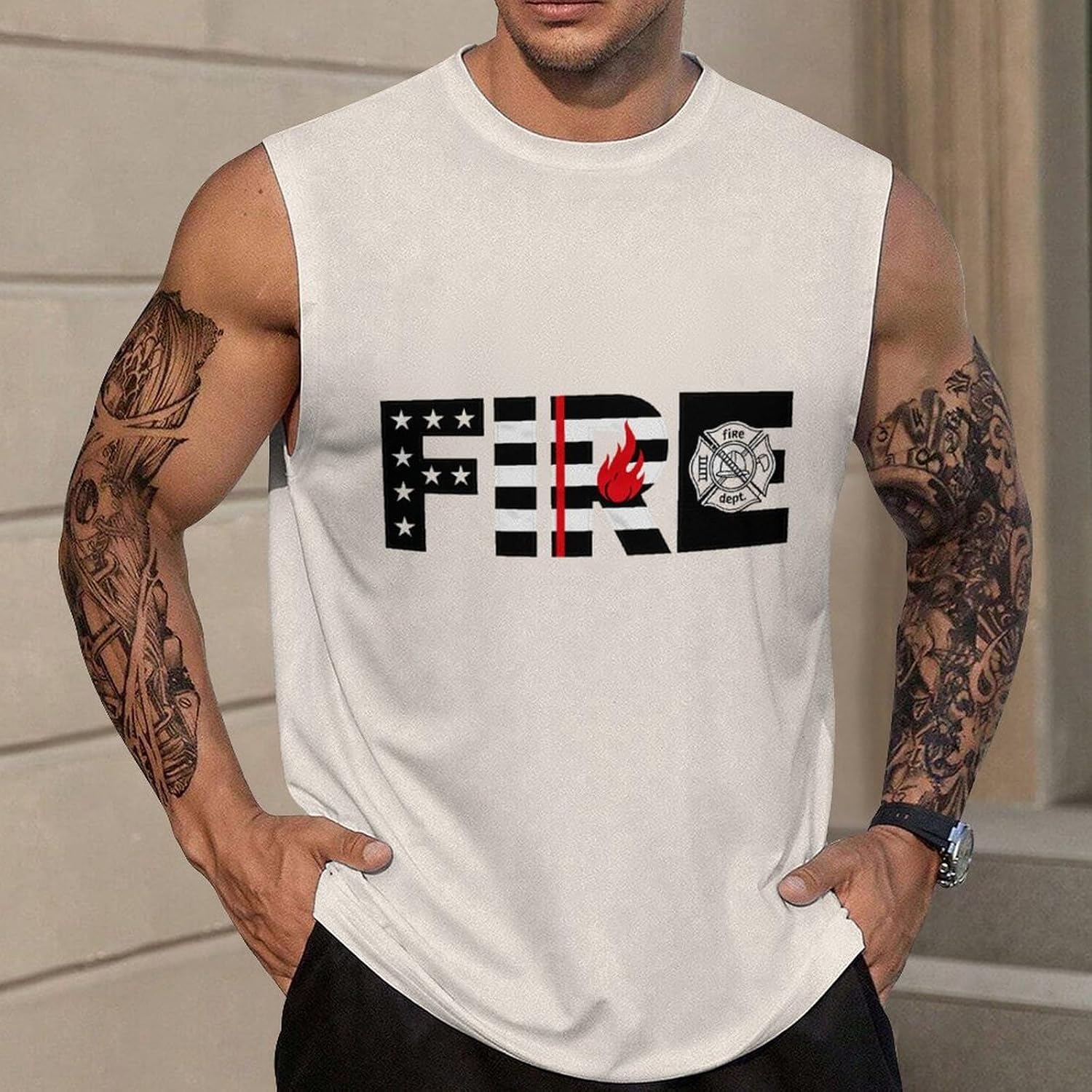 U.S. Firefighter Tribute Men Summer Sleeveless Crew Neck Top 5XL