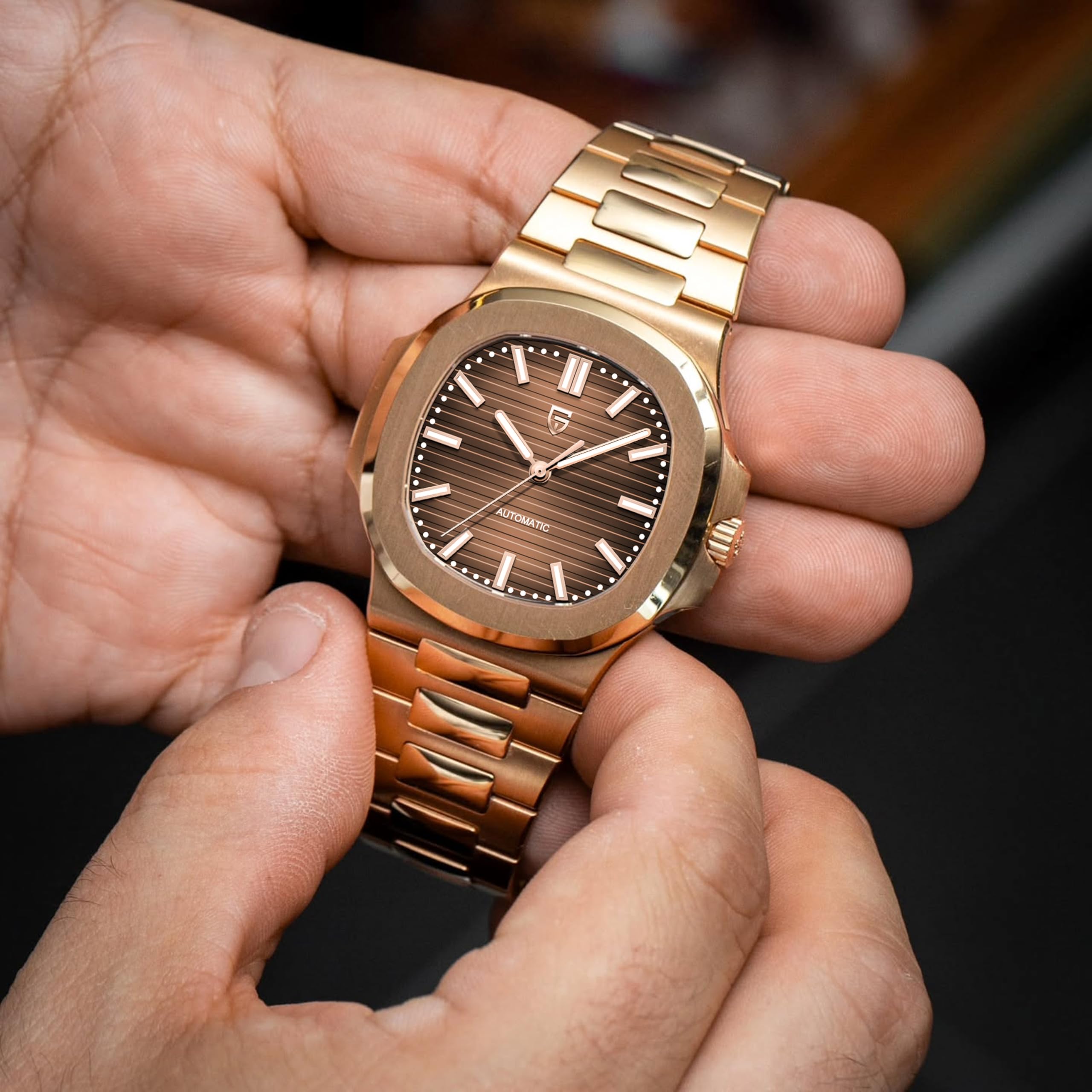 Pagani Design PD1728 Automatikuhr für Herren, 40 mm Edelstahl-Armbanduhr mit leuchtendem Zifferblatt, 100 m wasserdicht, Synthetisches Saphirglas, wasserdichte Business-Armbanduhr