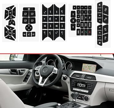 RDBS Car Interior Button Stickers Fit for Mercedes Benz W176 W246 W204 W212 C207 A207 W218 R172 R231 X204 Steering Wheel Window Door Lock AC Seat Memory Radio Number Switch Repair Decals Kit