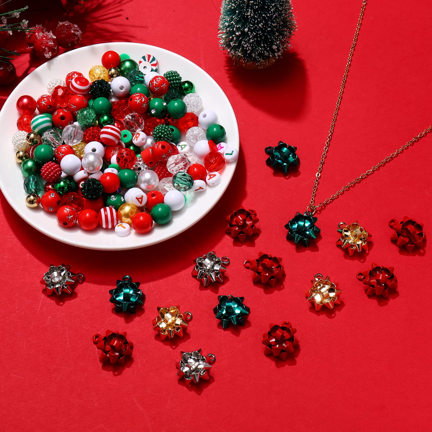 Lot de 600 perles de Noël pour la fabrication de bijoux, breloques en forme de nœud