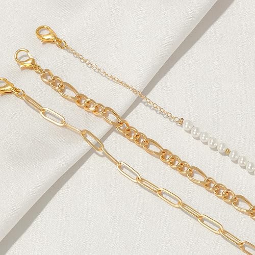 Miniatura 5 de GolbalJew Pulseras delicadas para mujer, apilables, con cadena de eslabones chapados en oro de 18 quilates, juego ajustable para mujer