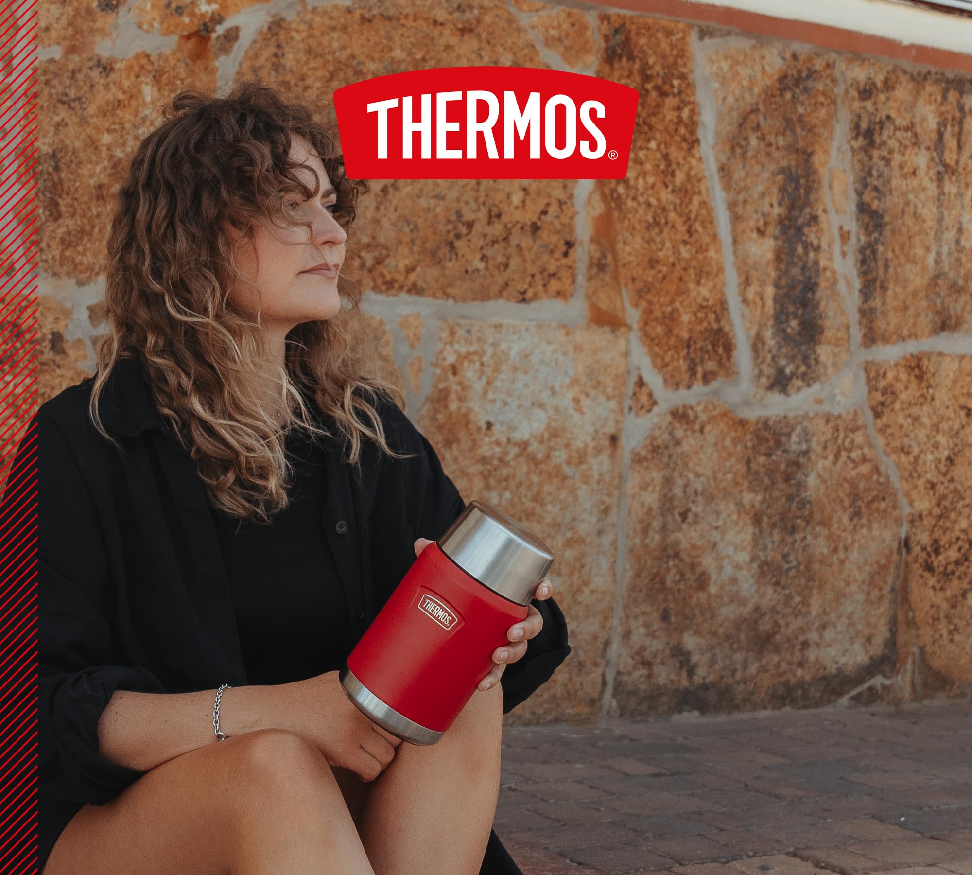Thermos ICON Food Jar 0,71 l, rosso/bacca mat, contenitore per cibo 710 ml, in acciaio inox 18/8 a doppia parete, mantiene caldo e freddo, con cucchiaio pieghevole, fondo antiscivolo, assolutamente