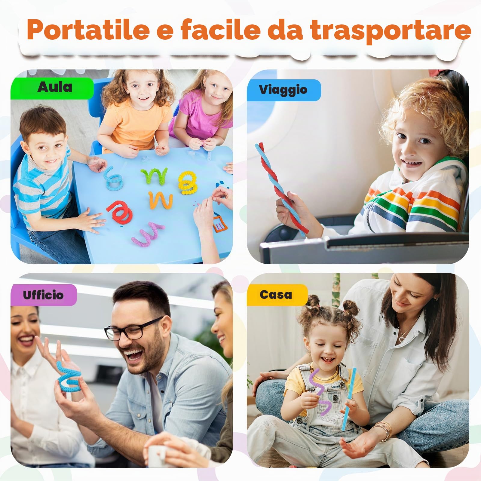 Fidget Toys, bastoncini sensoriali in silicone, testurizzati calmanti, giocattoli sensoriali per bambini con autismo, giocattolo per alleviare l'ansia, giocattolo da viaggio per bambini dai 3 anni in