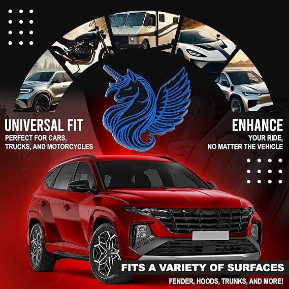Unicorn Emblem, Custom Enchanting 3D Automotive Accessories, Universal Fit for Car, Truck, SUV (Set of 2) (Blue)