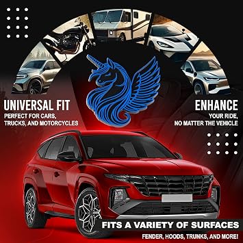 Unicorn Emblem, Custom Enchanting 3D Automotive Accessories, Universal Fit for Car, Truck, SUV (Set of 2) (Blue)