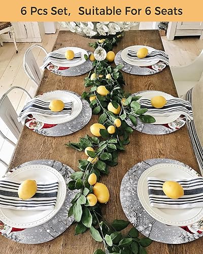 Miniatura 5 de Juego de 2 manteles individuales redondos trenzados, antideslizantes, diseño de gnomos rojos de Navidad, rama, copo de nieve, árbol de Navidad,