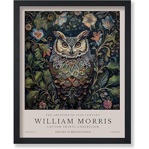 Monem Art Owl Print - William Morris Poster - Botanical Art - Floral Exhibition Wall Design - Flower & Animal Art - Aesthetic Office, Living Room or Bedroom Decor - 8x10 UNFRAMED Wall Art