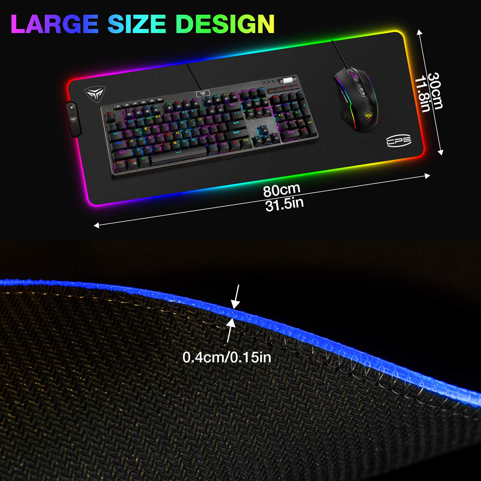 3PC RGB Gaming Mouse Pad 12 Lighting Modes Large Gaming Mouse Pad Anti-Slip Rubber Base and Waterproof Computer Mouse Pad for Game and Work, 31.5 X 11.8 Inch 4