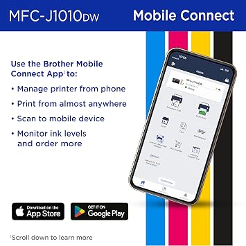Brother MFC-J1010DW Wireless Color Inkjet All-in-One Printer, Duplex Printing, Mobile & Cloud Print, Compact Design, 1.8 Color Display, Works with Alexa