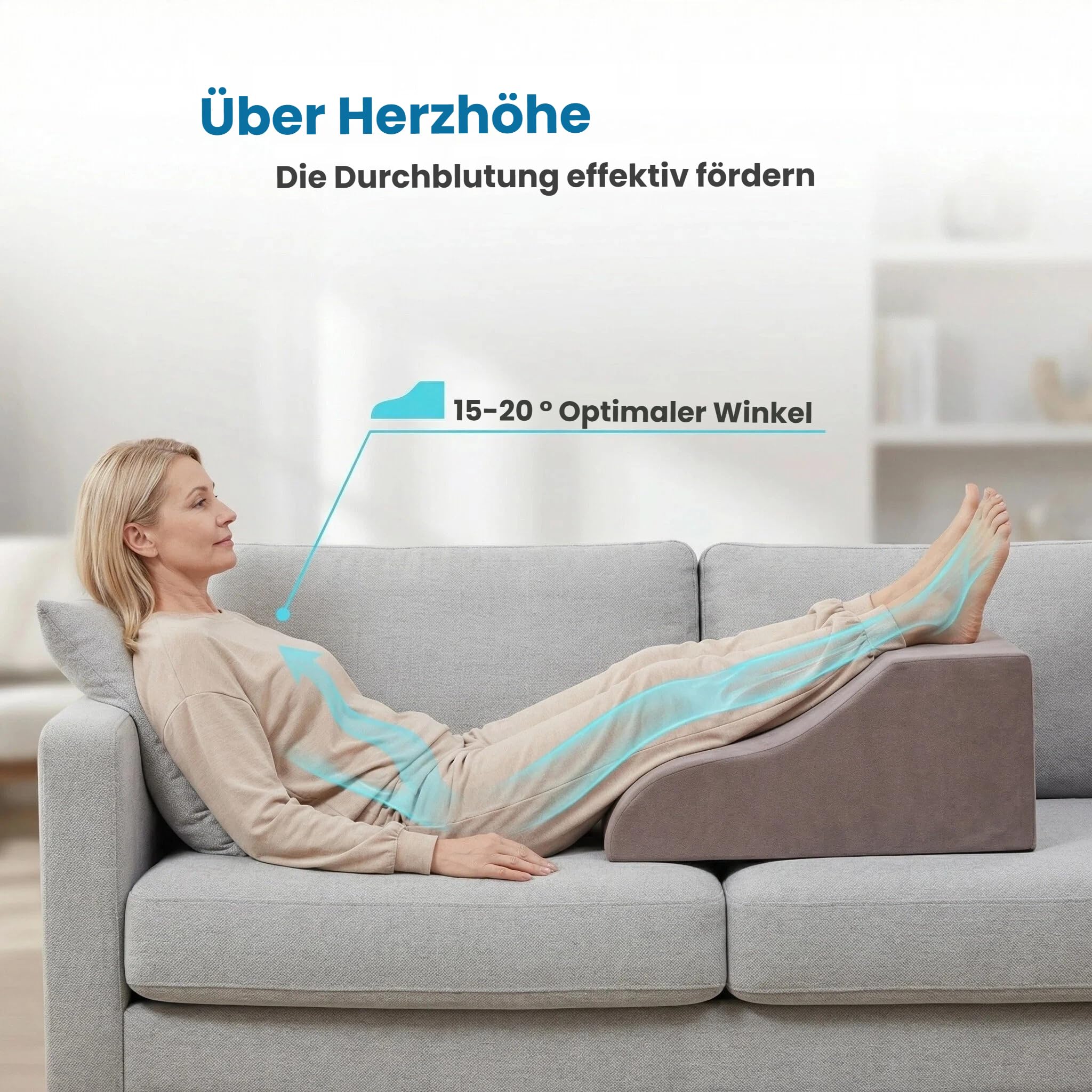 Beinkissen, Ergonomisches Venenkissen für Zeit nach Operationen | Orthopädisches Keilkissen Beinhochlagerungskissen mit Memory Foam – Waschbarer atmungsaktiver Bezug, 57x45x20cm.