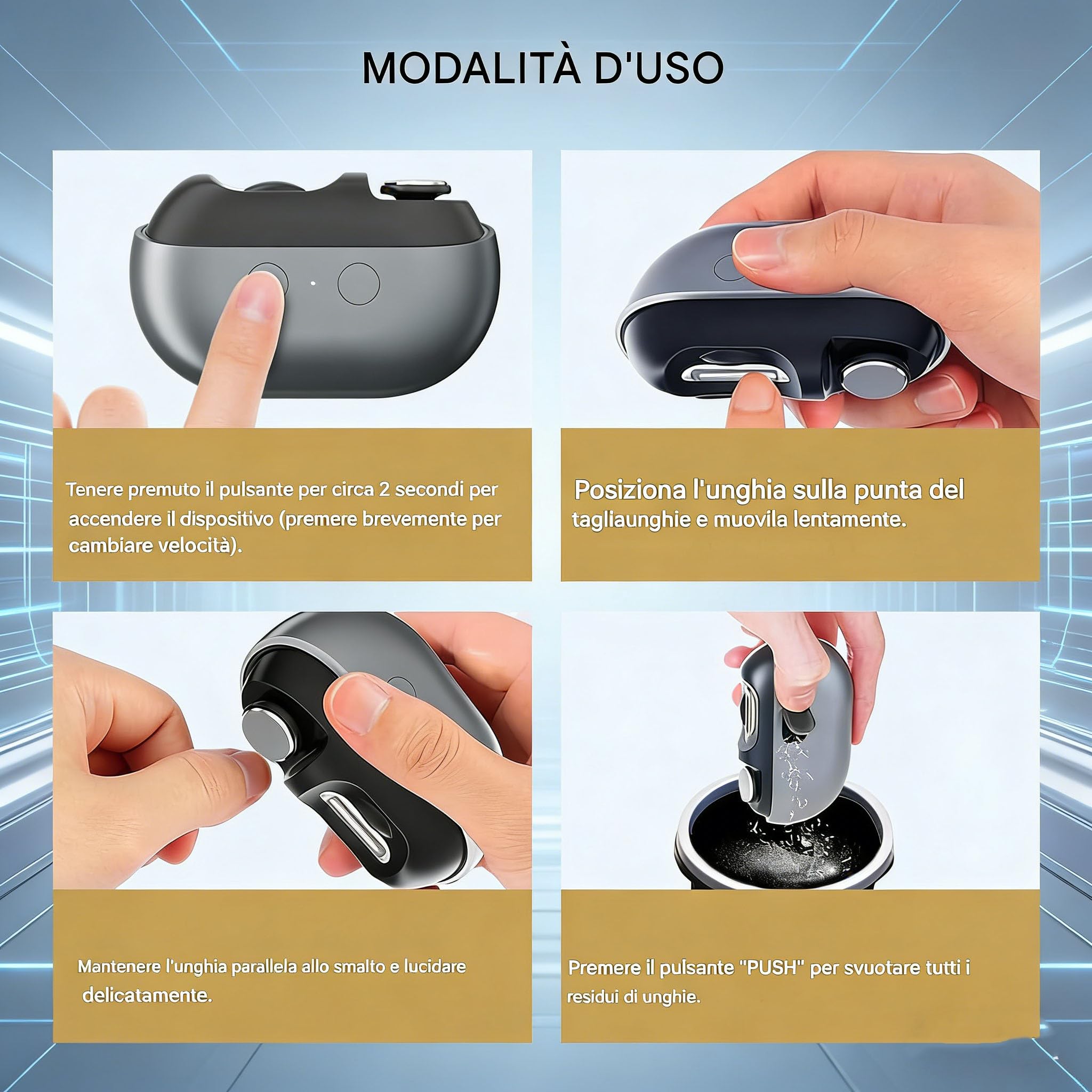 Taglia Unghie Elettrico Uomo, Tagliaunghie Elettrico Mani E Piedi, Con Luce LED, Con Taglio Di Precisione, Smerigliatrice Ricaricabile Intelligente, Per Cura E Lucidatura Di Unghie (A)