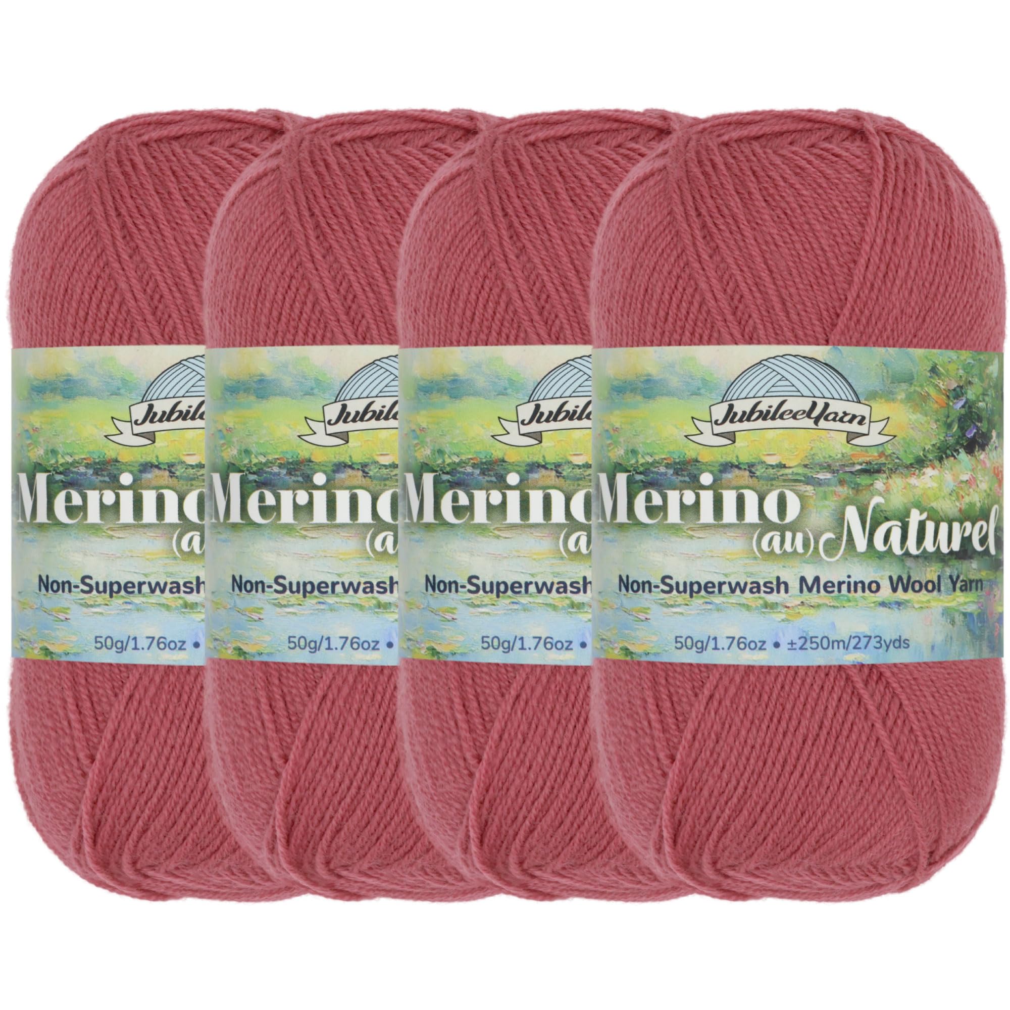 JubileeYarn Merino Au Naturel - Ovillo de lana merino fina sin superlavado, 50 g, 4 madejas