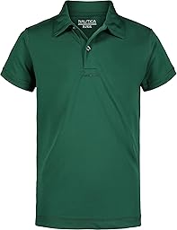 Nautica Boys' School Uniform Sensory-Friendly Short Sleeve Polo Shirt, Button Closure, Moisture Wicking Performance Material