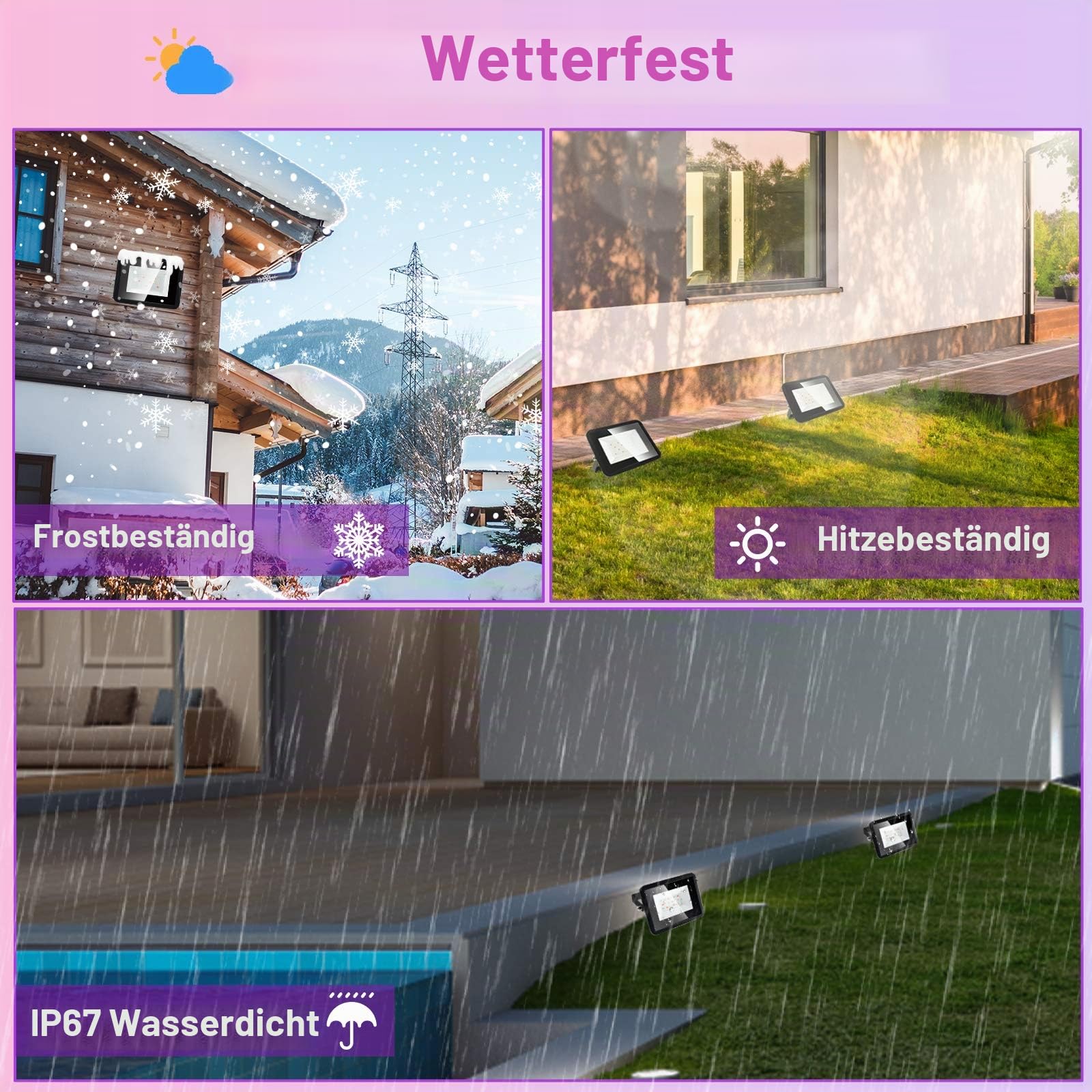 Sonnewelt RGB LED Strahler Fluter Außen 30W 8 Stück IP66 mit Fernbedienung | IP66 wasserdicht, 120° Winkel, 1m Kabel, Farbwechsel & Speicher, Alu, für Garten, Terrasse & Baum.