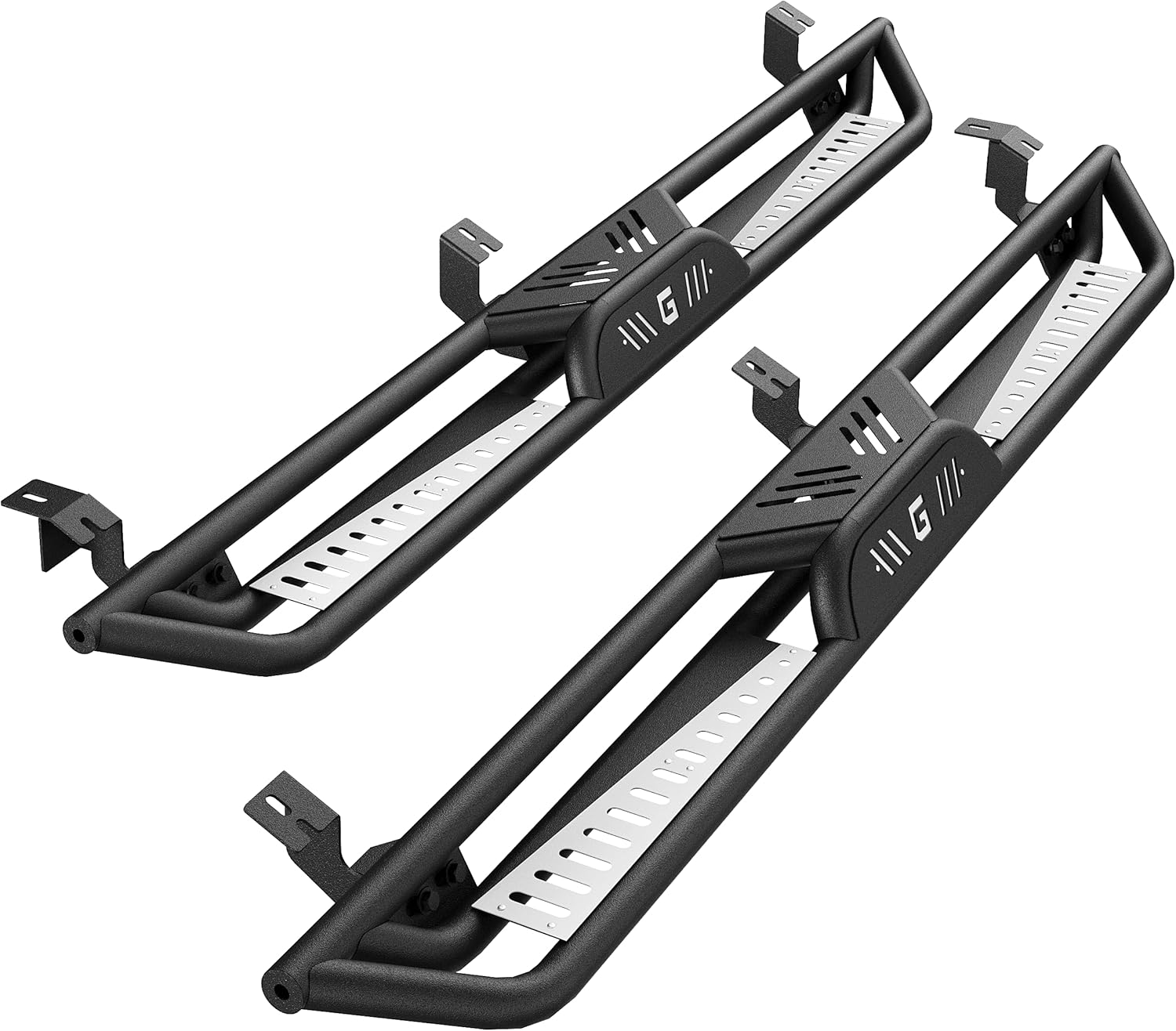 6 in Dual-Stage Running Boards Compatible with 2005-2023 Toyota Tacoma Double Cab, Bolt-On Steel Side Steps with Non-Slip Textured Surface, Black Powder Coated Direct Fit Nerf Bars