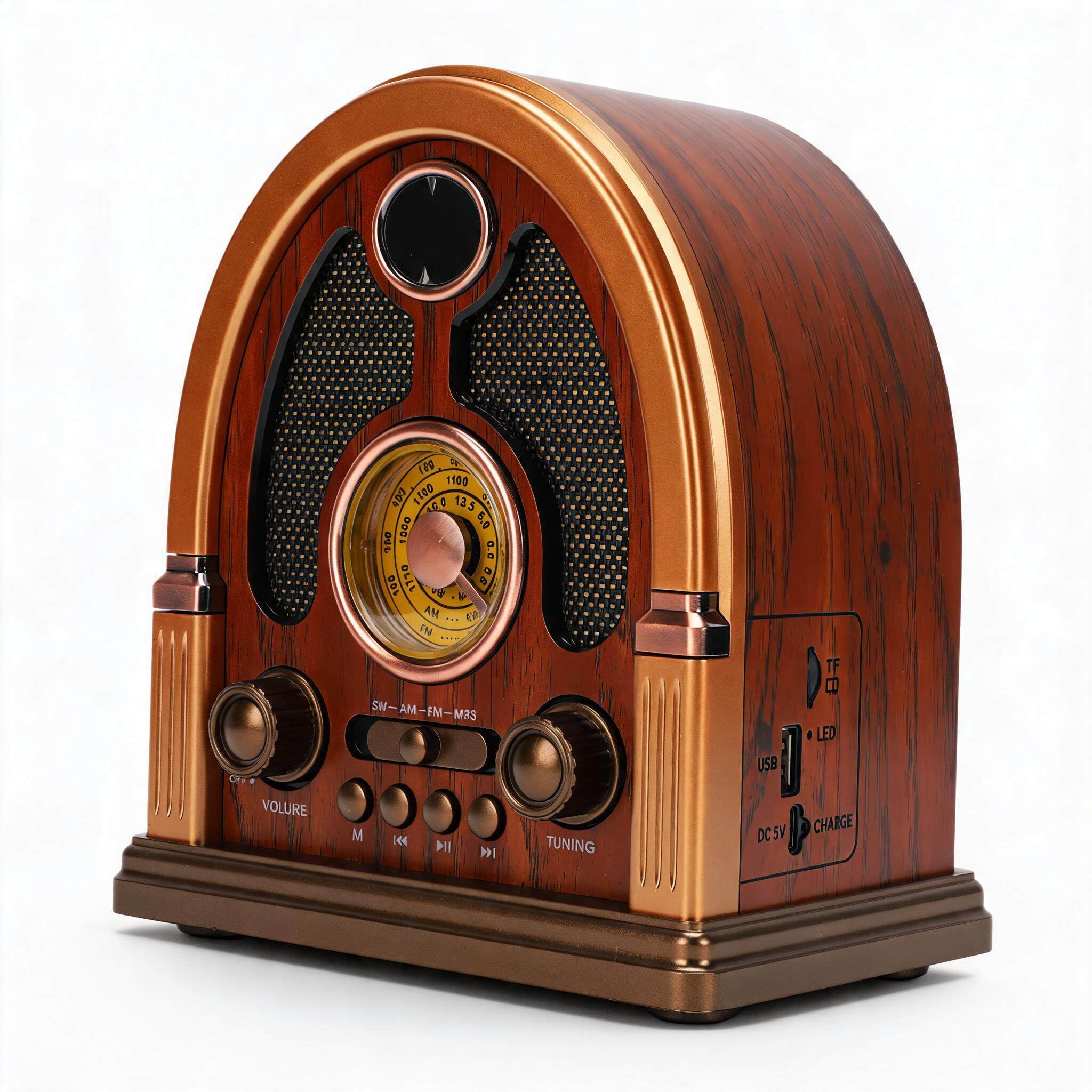 Dpofirs Radio Portátil Vintage, Altavoz Retro Bluetooth Am FM SW, 2000 MAh, for Hogar Camping y Uso Al Aire Libre (Oscuro)