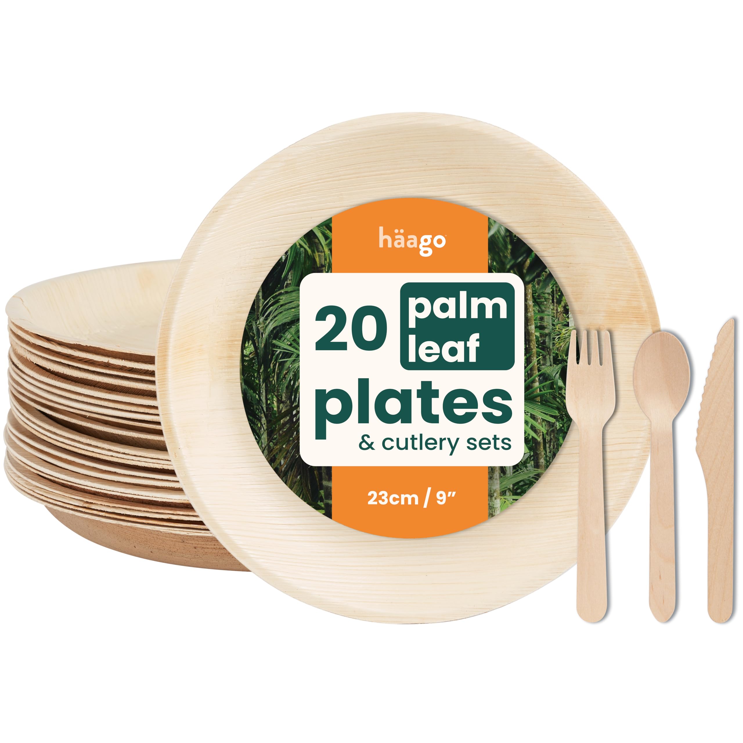 Amazon.com: HAAGO 20 Sets Palm Leaf Plates with Wooden Bamboo