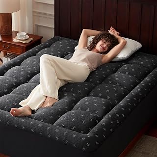 Anluoer Mattress Topper Queen Memory Foam for Back Pain,Down Alternative Pillow Top Mattress Topper,Thick Mattress Pad with 8-21" Deep Pocket, 60x80 Inches, Dark Grey