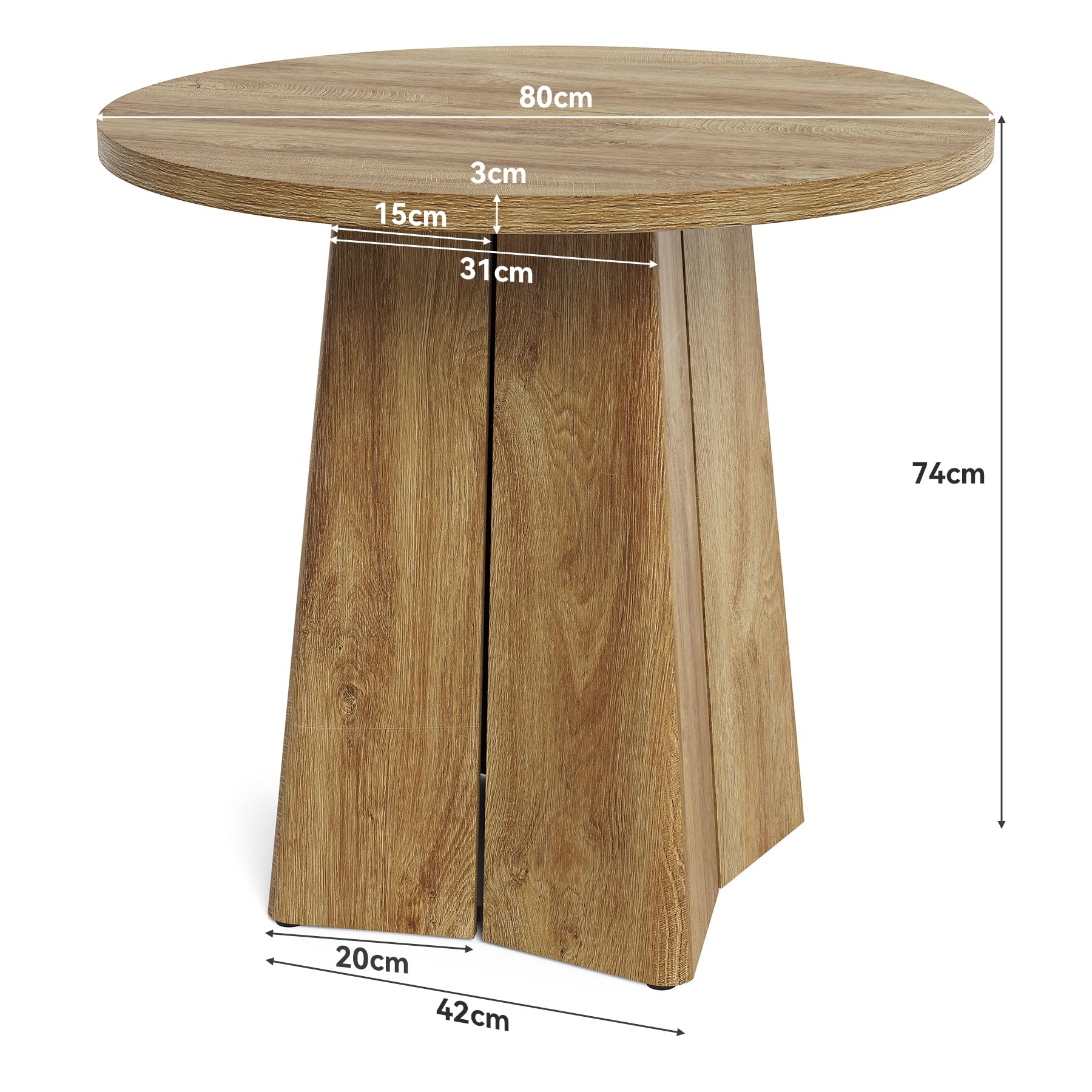 Tribesigns Table à Manger Ronde pour 4 Personnes, 80 x 80 x 75 cm, Style Ferme, Table de Salle à Manger avec Socle Robuste pour Salon et Cuisine, Marron Rustique