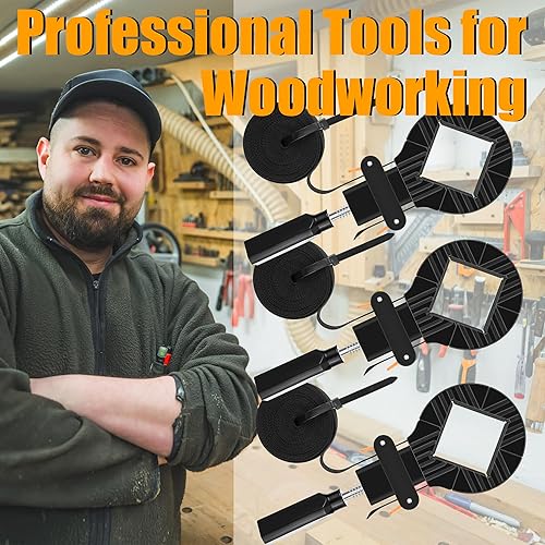 Miniatura 7 de Feekoon Paquete de 3 abrazaderas de correa para carpintería, abrazaderas de banda de liberación rápida con 4 garras de esquina, abrazaderas de