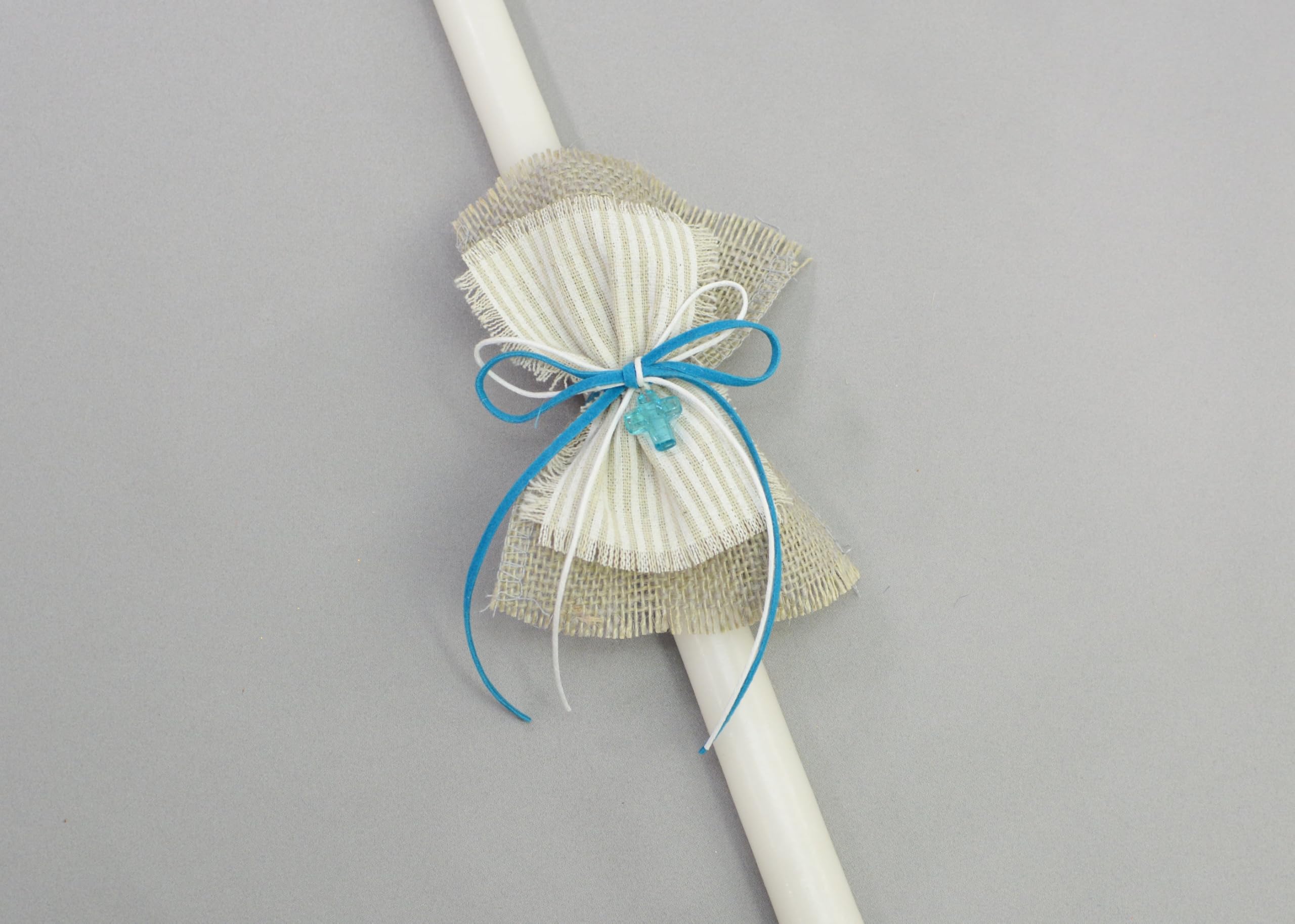 Striped Bows Easter Candles - Blue | Blue, Boys Orthodox Easter Lambathes | Pascha Candles with A Blue Glass Cross