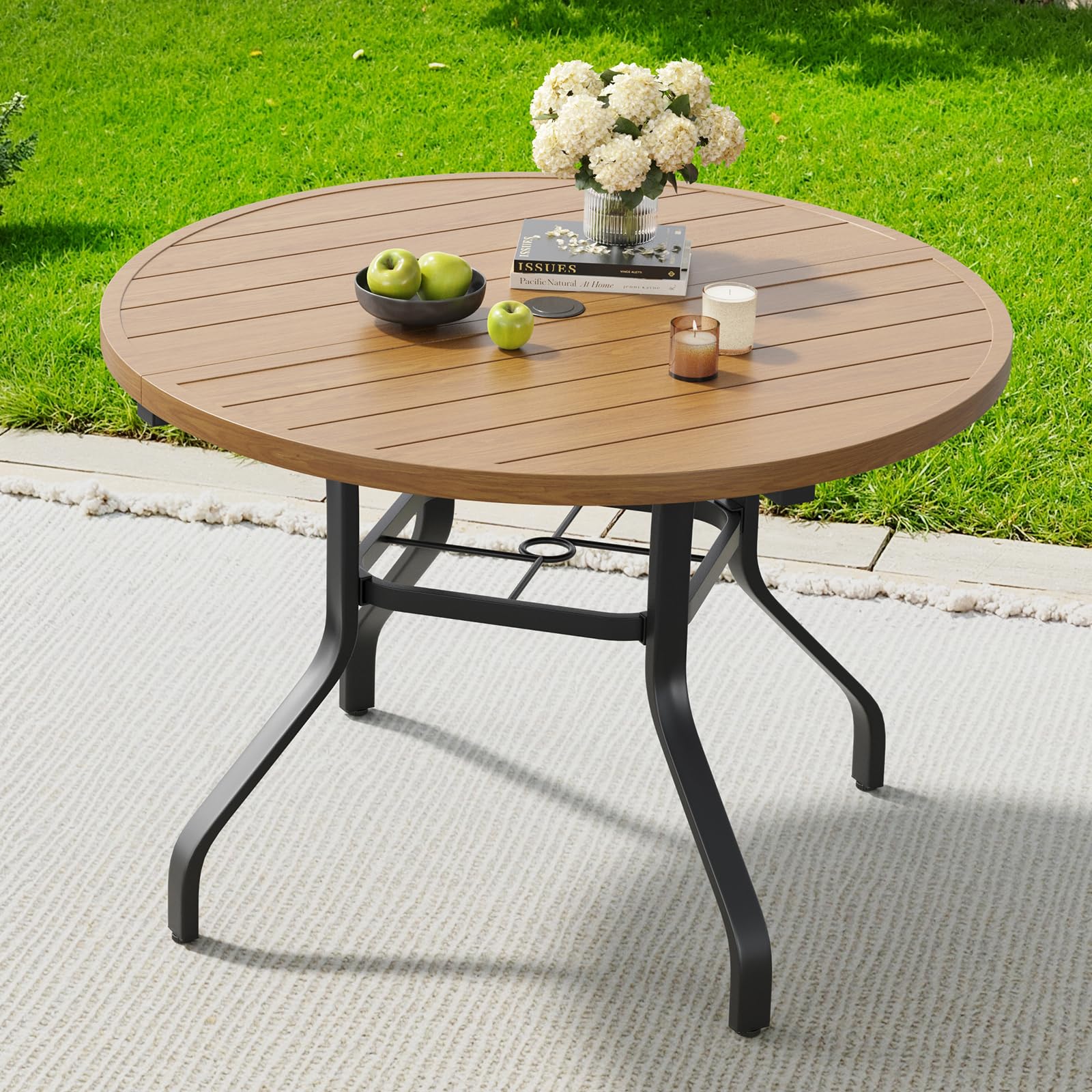 Soohow 41 Inch Round Outdoor Dining Table with Wood Grain Effect