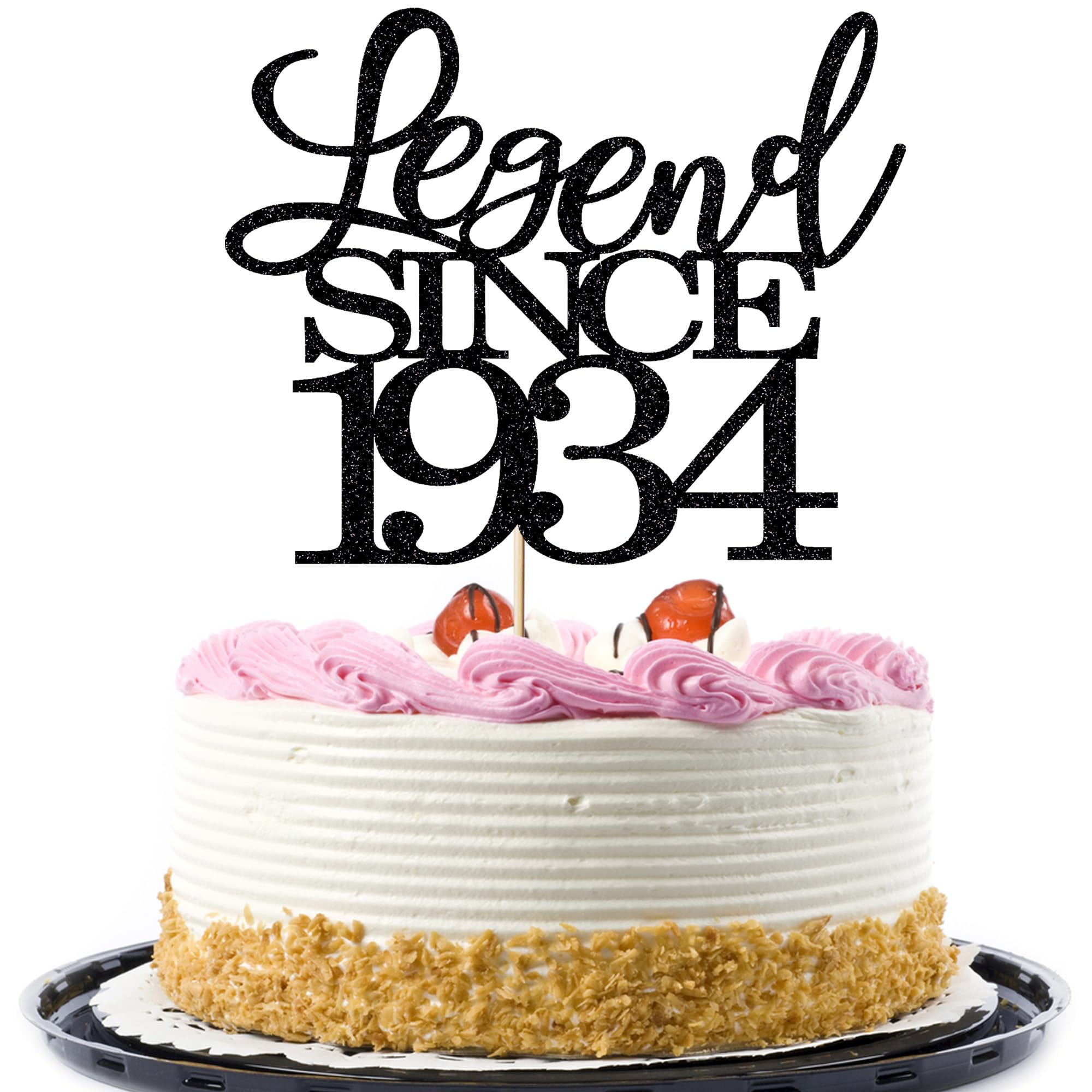 Legend Since 1934 Cake Topper 91th Birthday Happy Birthday Cake Topper Men and Women Cheer 91 Years Old Handmade Black Glitter Cake Decoration (1934)