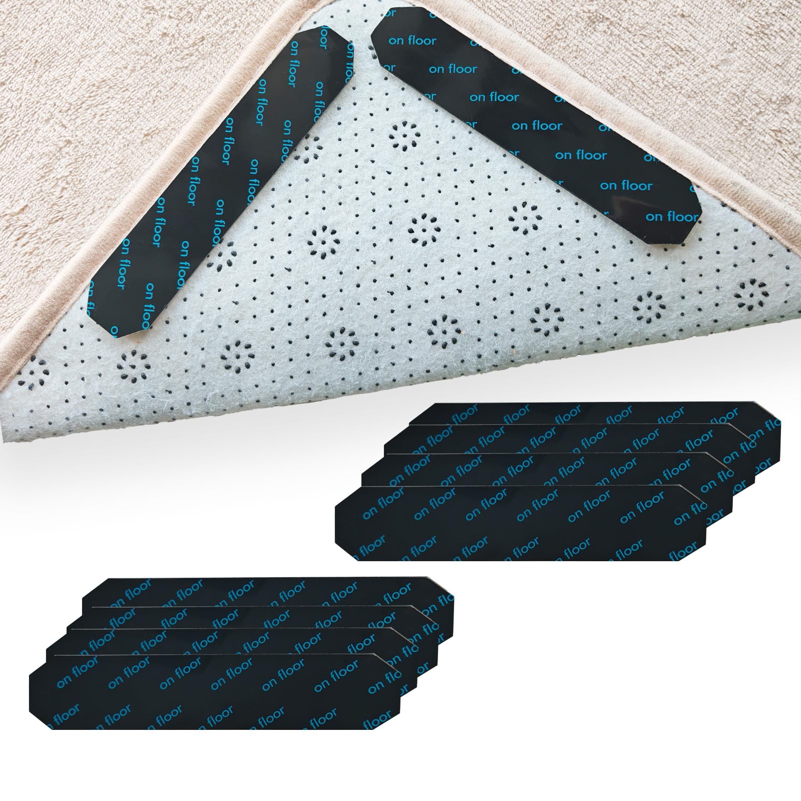 Yustella Black Rug Gripper For Carpet 20 Pcs, Anti Slip Rug Grippers For Laminate Wooden Tile Floors, Washable Reusable Non Slip Rug Tape Stickers To Stop Sliding Curling, No Residue Floor Friendly
