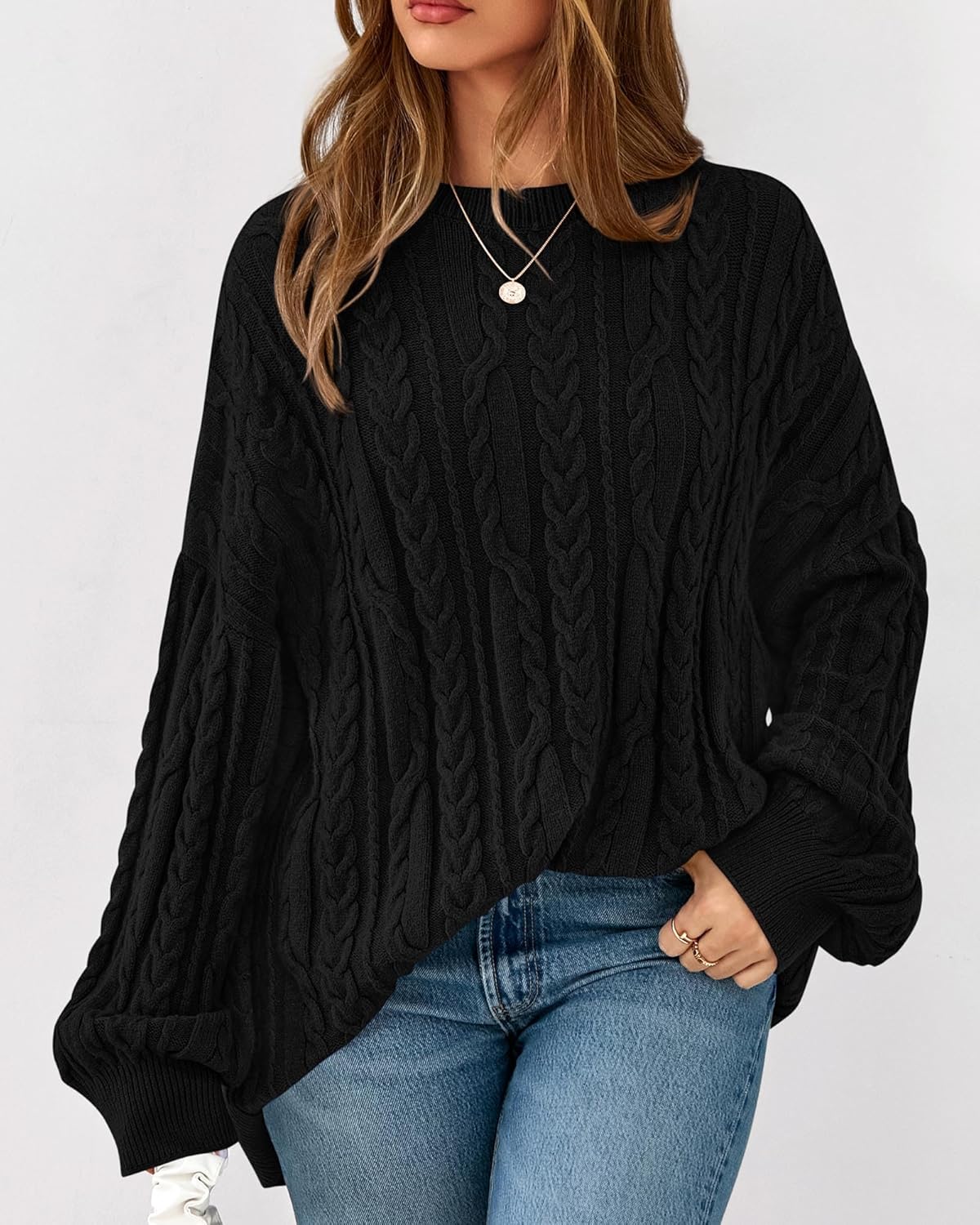 KIRUNDO Oversized Chunky Cable Knit Sweater Women 2026 Fall Fashion Cozy Long Sleeve Crewneck Pullover Winter Clothing - Image 4