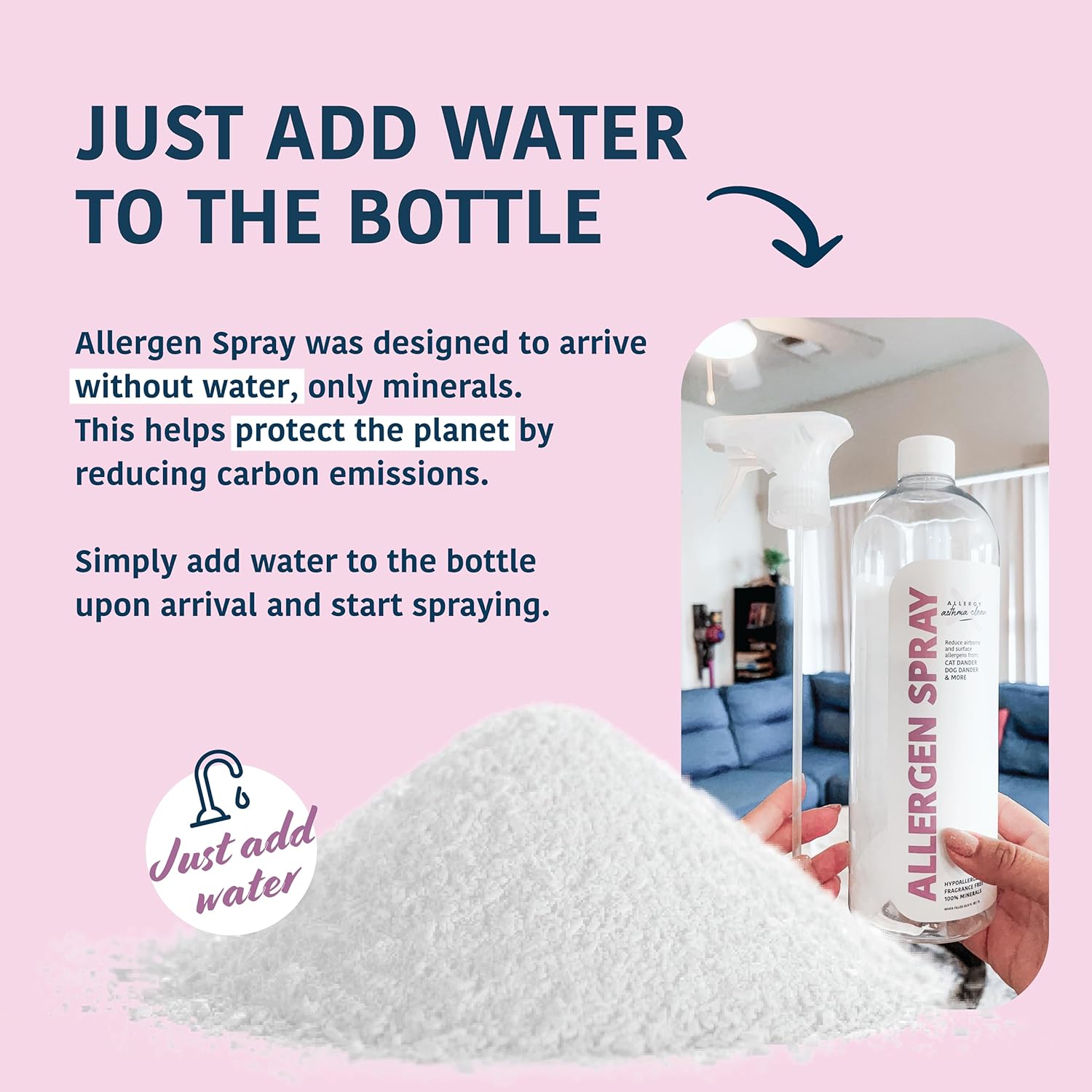 Allergy Asthma Clean Allergen Spray, Pets, Dust Allergies & More, Air & Surface, Just Add Water, Bottle with One Refill, Over 64oz Total