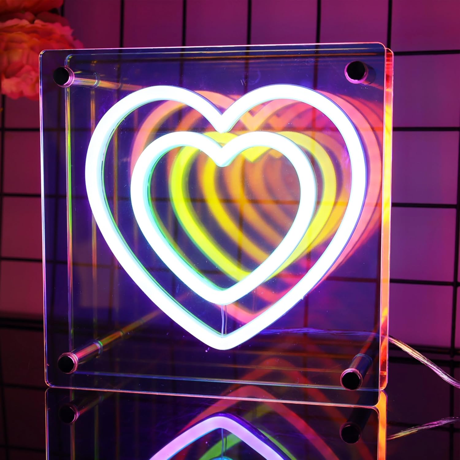 Attivolife Infinity Heart Neon Sign, Light up Pink Love Neon Lamp, Romantic Rainbow LED Lightbox with USB Power, Art Desk Bedroom Wall Decor, Best Valentine's Day Wedding Birthday Gift for Girl Women