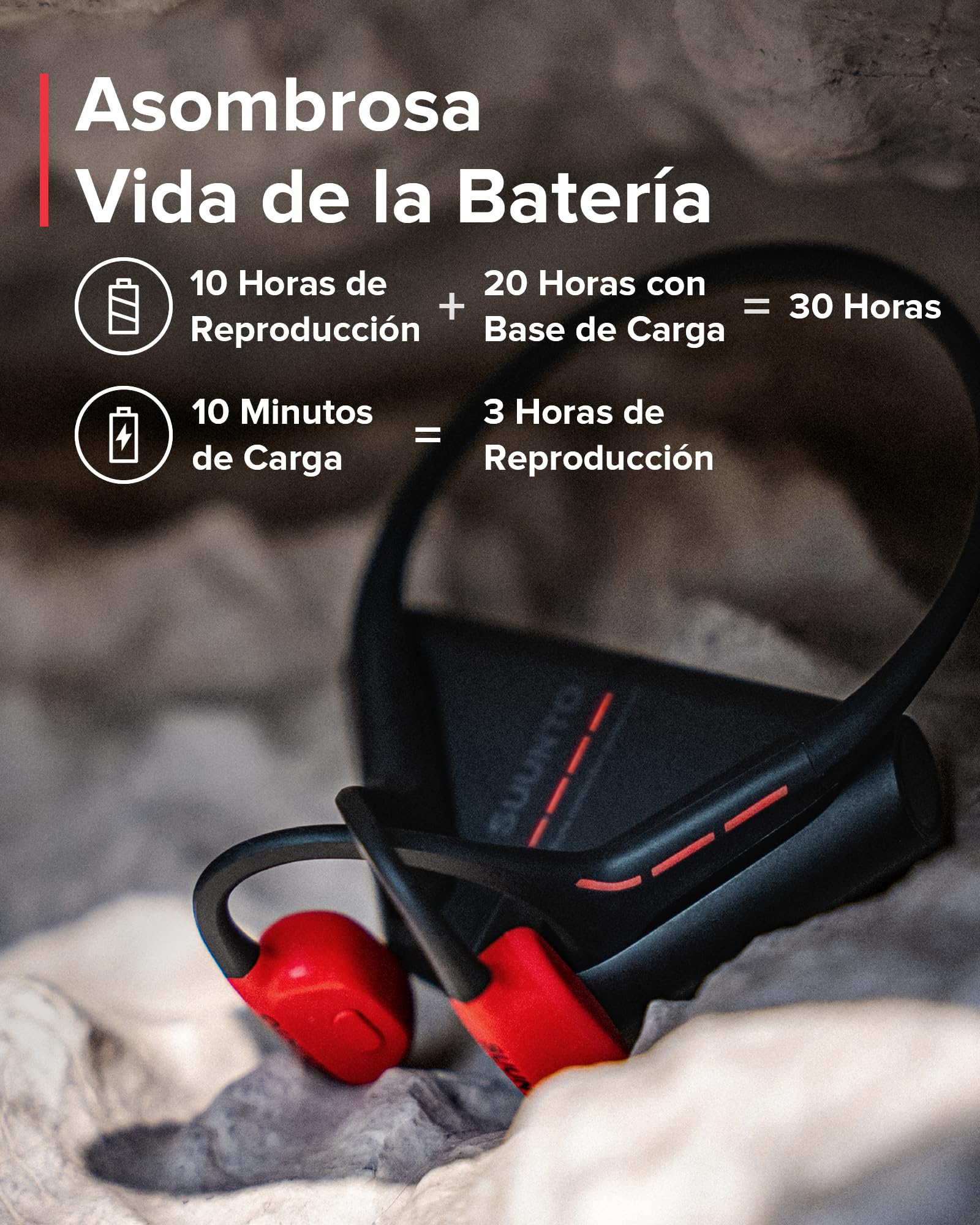 Suunto Wing Open-Ear Auriculares Conducción Ósea, Auriculares Deportivos Inalámbricos Bluetooth, Control Movimiento Cabeza, Micrófono HD Incorporado, Resistente al Desgaste IP67, Luces Seguridad