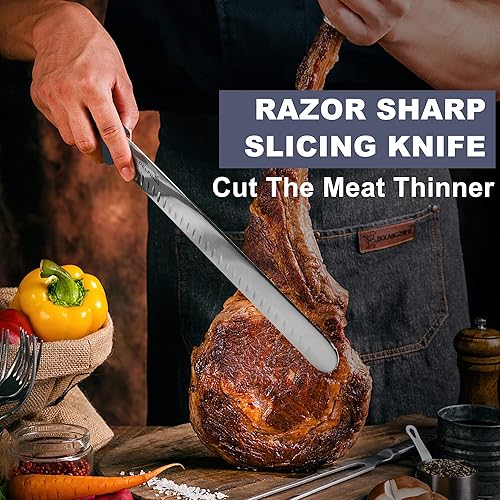 Miniatura 10 de DELFINA Cuchillo para cortar pechuga de 12 pulgadas con funda y mango de agarre suave, cuchillo para cortar carne, ideal para cortar asados, carnes,