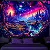Simpkeely Fantasy Planet Tapestry, Blacklight Forest Natural Landscape Retro Aesthetic Wall Hanging, UV Reactive Sunset Trees Tapestries for Bedroom, Living Room - 110 x 150 cm