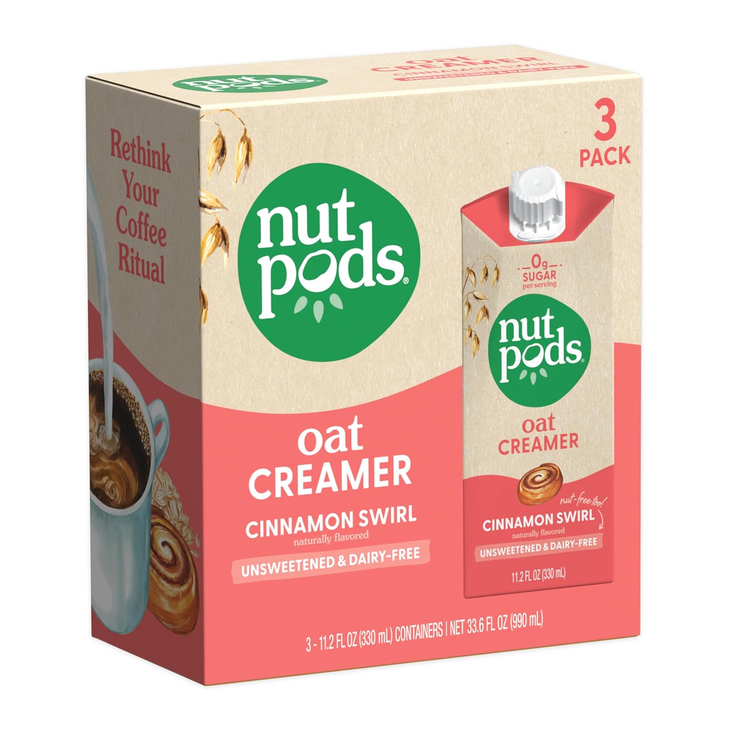 nutpods Oat Cinnamon Swirl Coffee Creamer - Unsweetened Oat Milk Creamer - Nut-Free Non Dairy Creamer - Keto, Gluten Free, Non-GMO, Vegan, Sugar Free, Kosher (12-Pack)