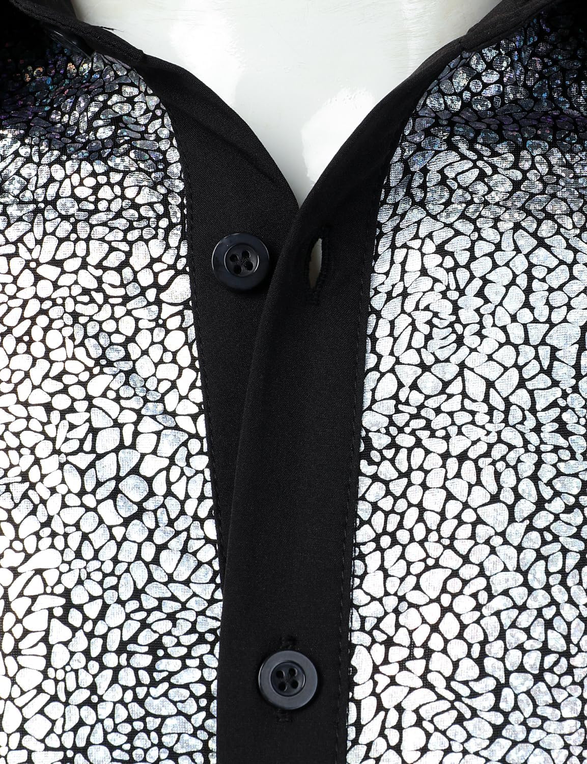 JEMITOP Men's Shiny Metallic Sequin Stretchy Short Sleeve Button Down Shirts for 70s Disco Party Halloween - Image 5