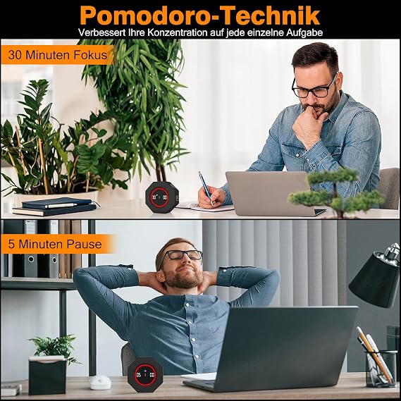 Dealswin Visual Timer Desk Productivity Timer with Gravity Sensor Cube Digital Countup Countdown 1,3,5,15,30,60,90 Minutes Pomodoro Timers for Kids Study Kitchen Cooking Office (Black)